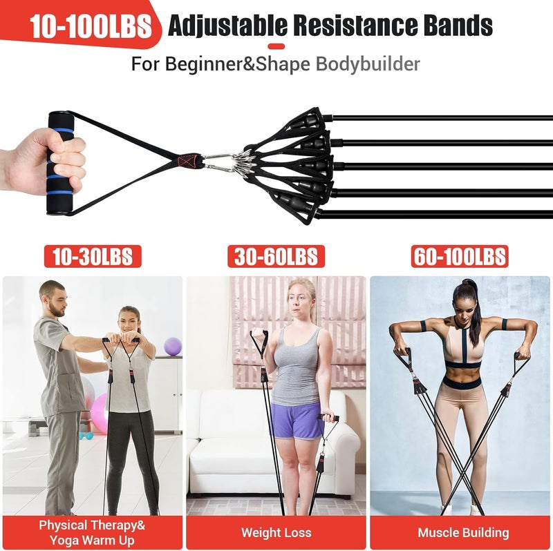 COFOF Resistance Bands with Handles for Women, 5 Level Exercise Bands Workout Bands for Physical Therapy, Yoga, Pilates, Door Anchor, Storage Pouch - Image 2